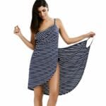 Robe de bain pour femme rayée bleu foncé