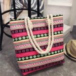 Sac de plage pour femme imprimé en toile rose