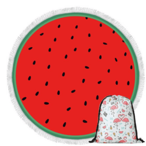 Serviette de plage ronde pastèque claire avec sac