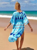 Kimono de plage inspiration scandinave bleu bleu dos