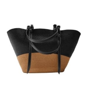 Panier de plage en paille chic noir