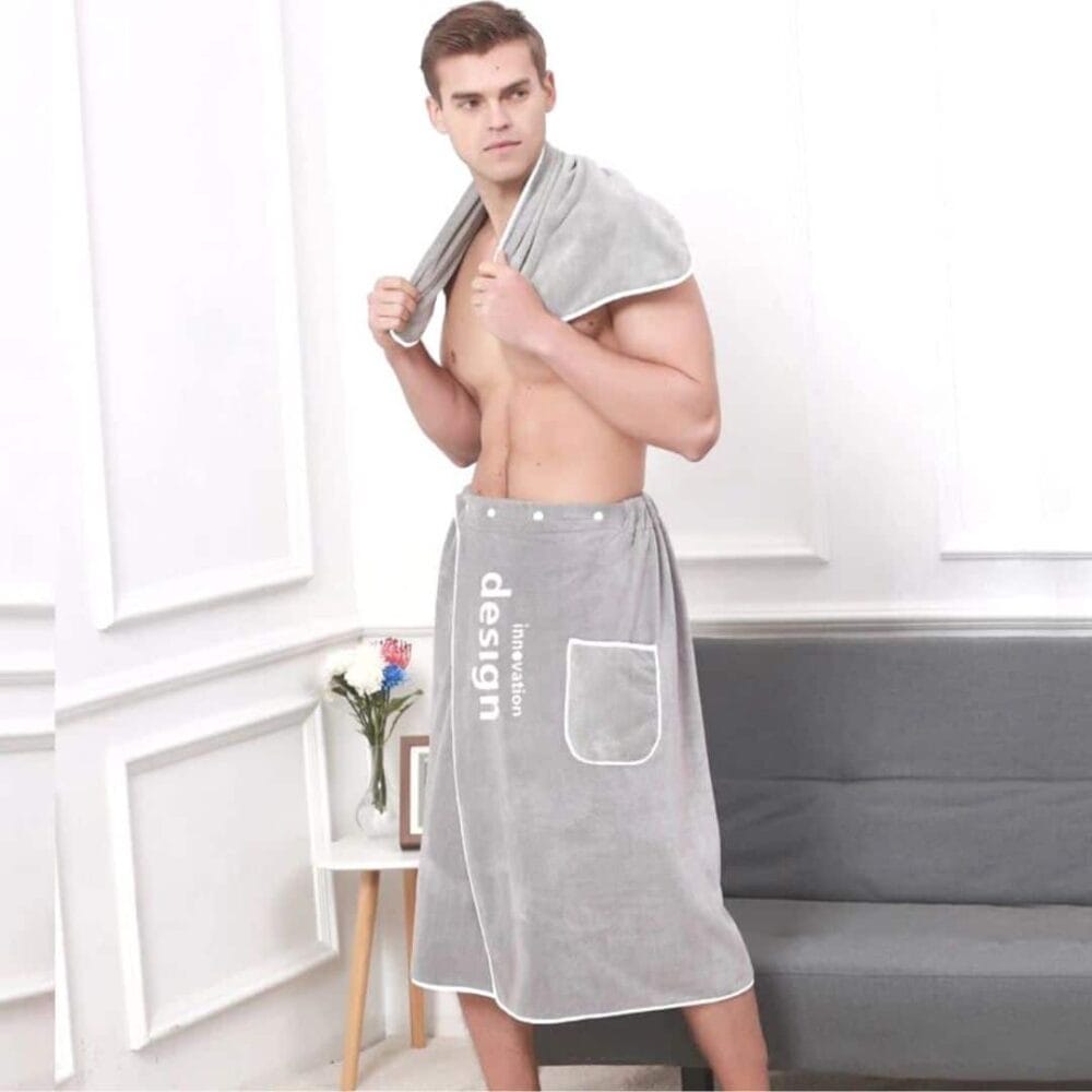 Pareo de plage pour homme en éponge gris description
