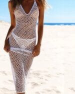 Robe de plage en grande maille blanc