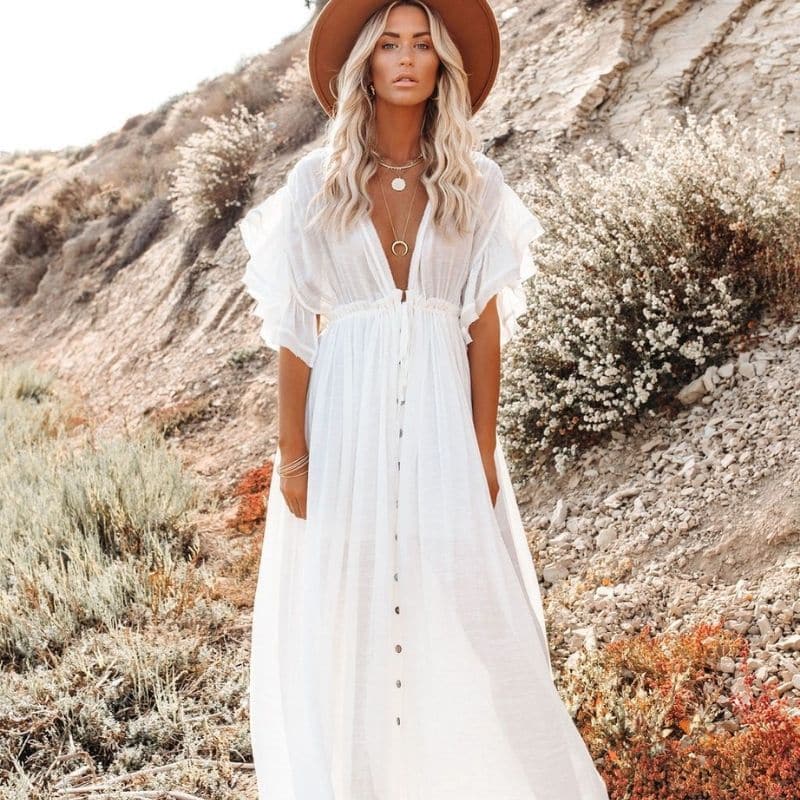 Robe de plage style oversize blanc produit