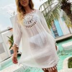 Robe de plage unie au motif attrape rêve blanc