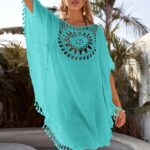 Robe de plage unie au motif attrape rêve bleu