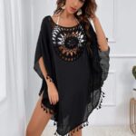 Robe de plage unie au motif attrape rêve noir