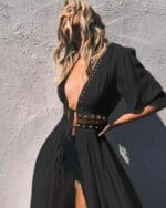 Robe longue paréo avec ceinture en dentelle noir