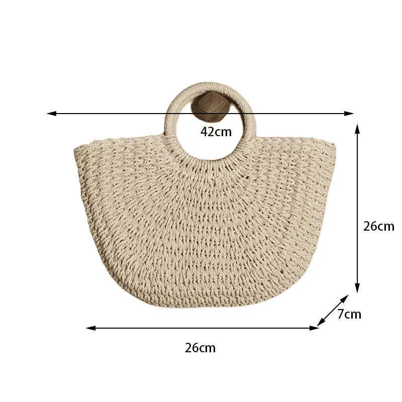 Sac de plage en paille demi lune beige