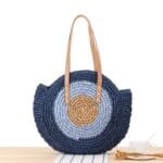 Sac de plage en paille fourre-tout bleu