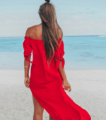 Robe de plage à épaules dénudées rouge dos