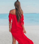 Robe de plage à épaules dénudées rouge dos