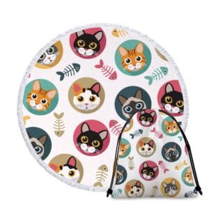 Serviette de plage ronde chat mignon+ sac