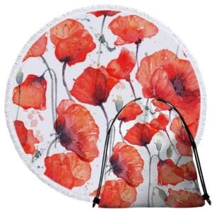 Serviette de plage ronde coquelicots + sac