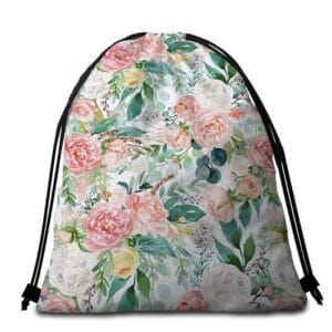 Serviette de plage ronde fleurs de printemps sac