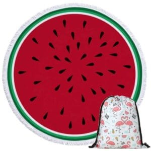 Serviette de plage ronde pastèque + sac