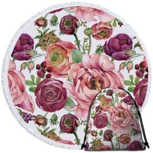 Serviette de plage ronde pivoine avec sac