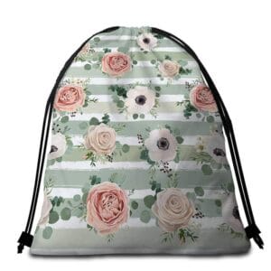 Serviette de plage ronde rayée à fleurs sac