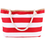 Grand sac de plage XXL en toile rayé rouge