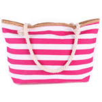 Grand sac de plage XXL en toile rayé rose