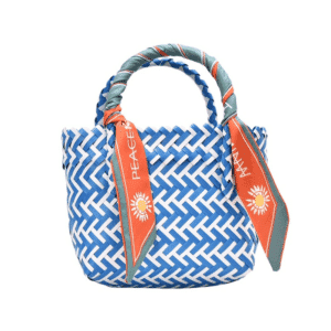 Sac de plage en paille coloré bleu