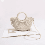 Sac de plage en paille demi lune coloré beige