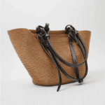 Panier de plage en paille chic marron