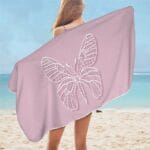 Serviette de plage en microfibre papillon rose