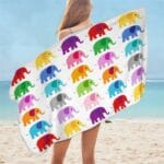 Serviette de plage en microfibre éléphant multicolore