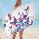 Serviette de plage en microfibre papillon violet