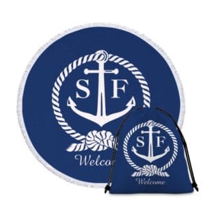 Serviette de plage ronde nautique + sac