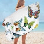 Serviette de plage en microfibre papillon blanc