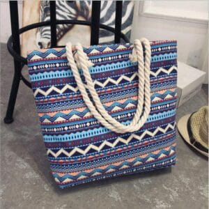 Sac de plage pour femme imprimé en toile bleu