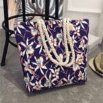 Sac de plage pour femme imprimé en toile prune