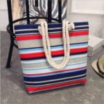 Sac de plage pour femme imprimé en toile rayé multicolore
