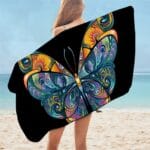 Serviette de plage en microfibre papillon noir