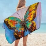 Serviette de plage en microfibre papillon aquarelle