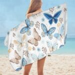 Serviette de plage en microfibre papillon bleu