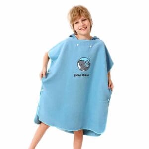 Serviette de plage pour enfant en microfibre unie bleu