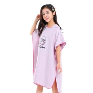 Serviette de plage pour enfant en microfibre unie rose 2