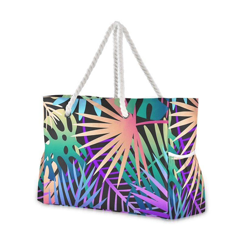 Grand sac de plage fourre-tout tropical multicolore