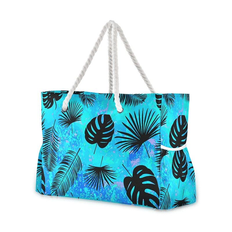 Grand sac de plage fourre-tout tropical bleu