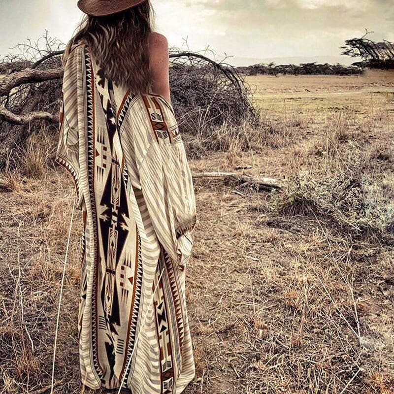 Kimono de Plage Imprimé Africain blanc lifestyle