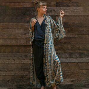 Kimono de Plage Imprimé Africain bleu face