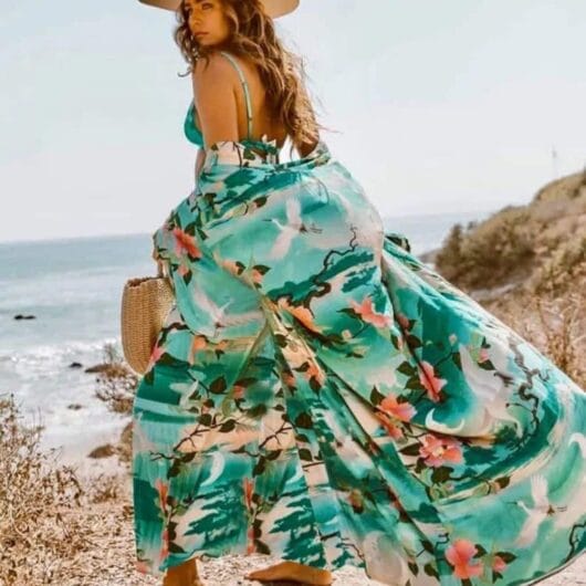 Robe de Plage à Ceinture Bohemian Style lifestyle bleu