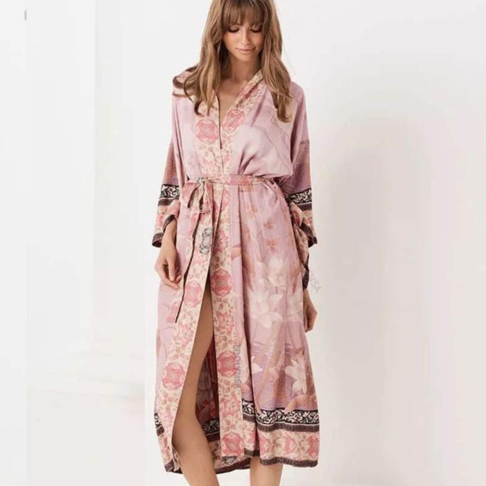 Robe de Plage à Ceinture Bohemian Style rose face