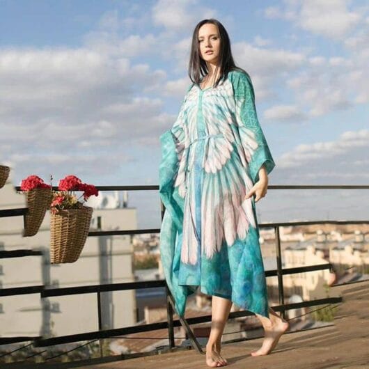 Robe de Plage à Imprimé Ailes d'Ange bleu