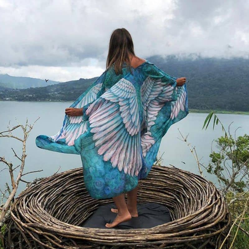 Robe de Plage à Imprimé Ailes d'Ange bleu dos