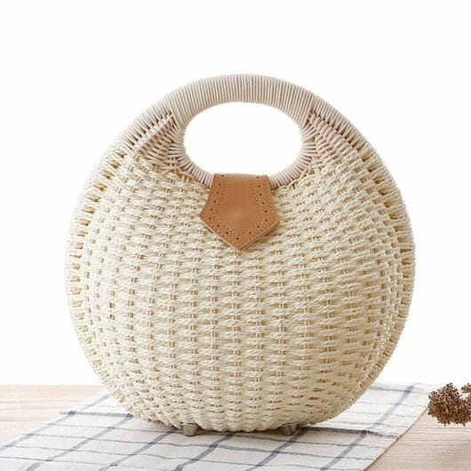 sac rond en osier blanc