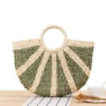 Grand sac rotin demi-lune vert